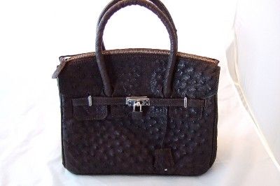   Leather Handbag Dark Chocolate Color Ostrich Body Leather Purse  